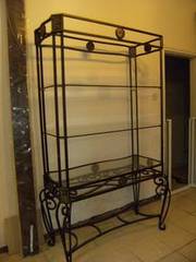 Cast iron Dining suite. Table,  6 Chairs & Shelving unit