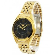 Seiko Men's Gold Tone Stainles-Steel Automatic Watch with Black Dial