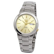Seiko 5 Men Silver Stainless Steel Automatic Watch Gold Dial SNKA03K1