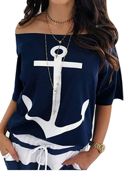 2 Piece Outfit Casual Anchor Crew Neck T-Shirt Crop Top