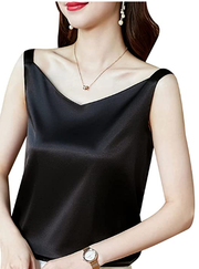 Women's Silk Tank Shirt Top Ladies Satin Sleeveless V Neck Vest