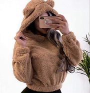 Women's Fuzzy Fleece Cropped Hoodie Sweatshirts Tops
