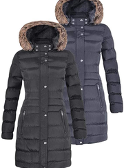 Womens Long Fur Trimmed Winter Jacket Coat