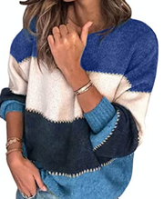 Women Color Block Long Sleeve Tops Crewneck Sweater