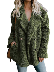 Womens Long Sleeve Fuzzy Fleece Button Down Open Front Coat