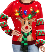 Women's LED glowing reindeer ugly Christmas sweater