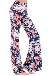 VERYCO Women Wide Leg Floral Print Trousers Flared Palazzo Elastic Wai