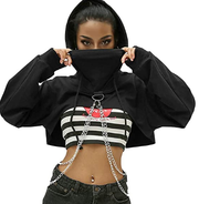 Ladies Girls Hoodie Crop Tops Long Sleeve Hooded Sweatshirt Cropped Sw