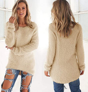 Women Fuzzy Knitted Jumper Top Ladies Long Sleeve Pullover Sweater Kni