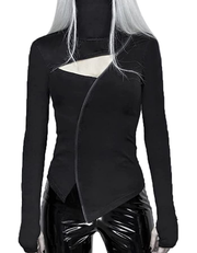 Women Gothic Hollow Out Tops Solid High Neck Long Sleeve