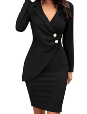 Women's Office Work Dress Ladies Solid Colour Elegant Long Sleeve