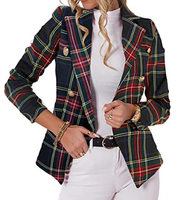Tao women's casual plaid suit long sleeve double-breasted jacket lapel