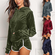 Women 2 Piece Set Tracksuits Velour Hooded Hoodies and Shorts Set