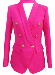 Classic Blazer Jacket Women's Slim Double Breasted Metal Lion Buttons