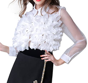 Women's chiffon lace shirt custom collar jacket shirt top
