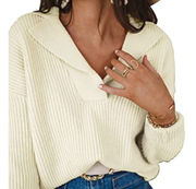 BTFBM women's long sleeve V-neck fashion sweater solid color rib knitt