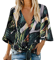 Amazon Brand–find. Women's Casual Oversized 3/4 Sleeve Button V Neck S