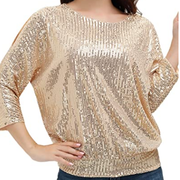Women's Sparkle Sequin Tops Shimmer Glitter Loose Bat Sleeve Party Hol