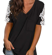 Womens T Shirts, V Neck Summer Casual Blouse Lace Short Sleeve T-Shirt 