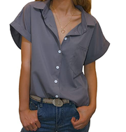 Hiweld Womens Short Sleeve Shirts V Neck Collared Button Down Shirt To
