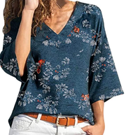AMhomely Women Blouse Sale Ladies Loose Sexy Floral Print Three Q