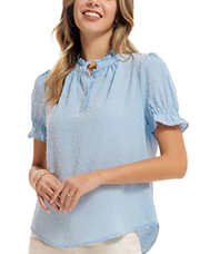 KARIN Women Summer Short Sleeve Buttons Daily Shirt Elegant Ruffled Co