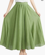 Women's Cotton Linen Maxi Skirt Elastic Waist 0916