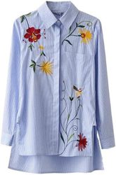 Women Flower  Button Down Side Split Blouse Shirt240104