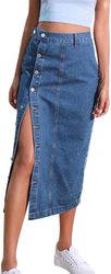 Women's High Waisted Denim Skirt Denim Button0803